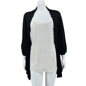 Late August Top Womens 2X Black White Layered 3/4 Sleeve Embellished Modest Work
